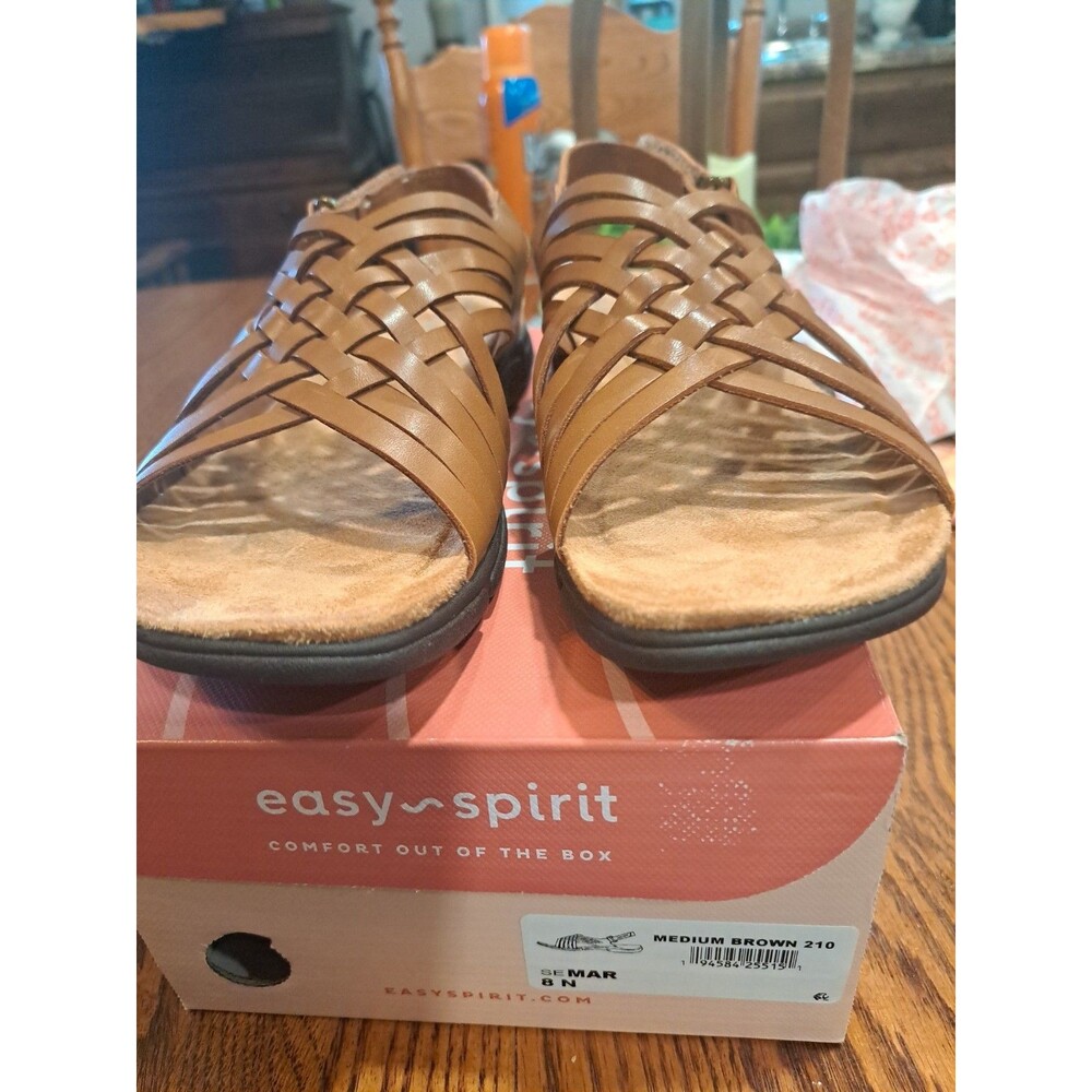 NEW Easy Spirit Women’s Mar Leather Slingback Sandals Cognac Size 8N - Picture 6 of 13